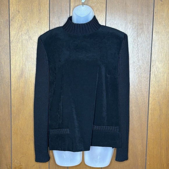 Vintage Talbots‎ Top Womens 14P Black Sweater Sleeves Minimalist Y2K Academia - Picture 1 of 14